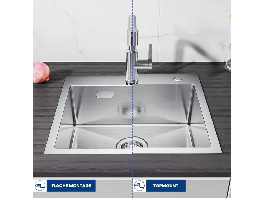 Cecipa max Évier de Cuisine 1 Bac, 50 x 45 x 18,5 cm, Évier de Cuisine Carré Inoxydable Brossé + Robinet de Cuisine Rabatt...