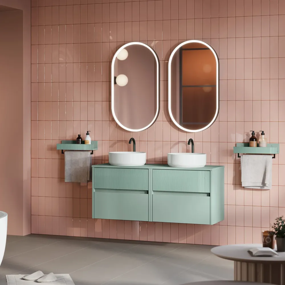 Composition de salle de bain suspendue Niwa09 de Falegnameria Adriatica avec 2 bases porte-lavabo, 2 lavabos, 2 miroirs et...