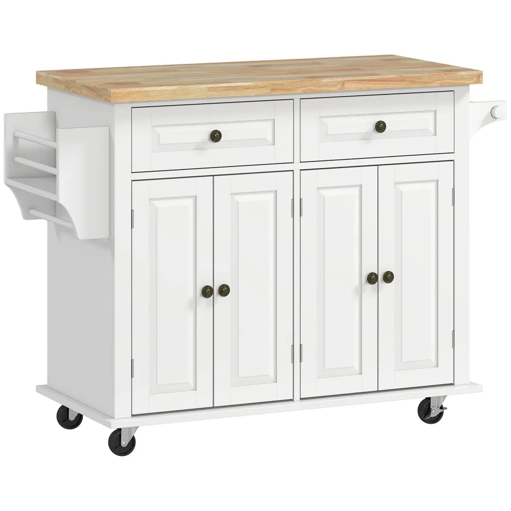Desserte ilôt de cuisine divers rangements 2 tiroirs 2 placard 2 portes avec étagère range-bouteille porte-torchons et éta...