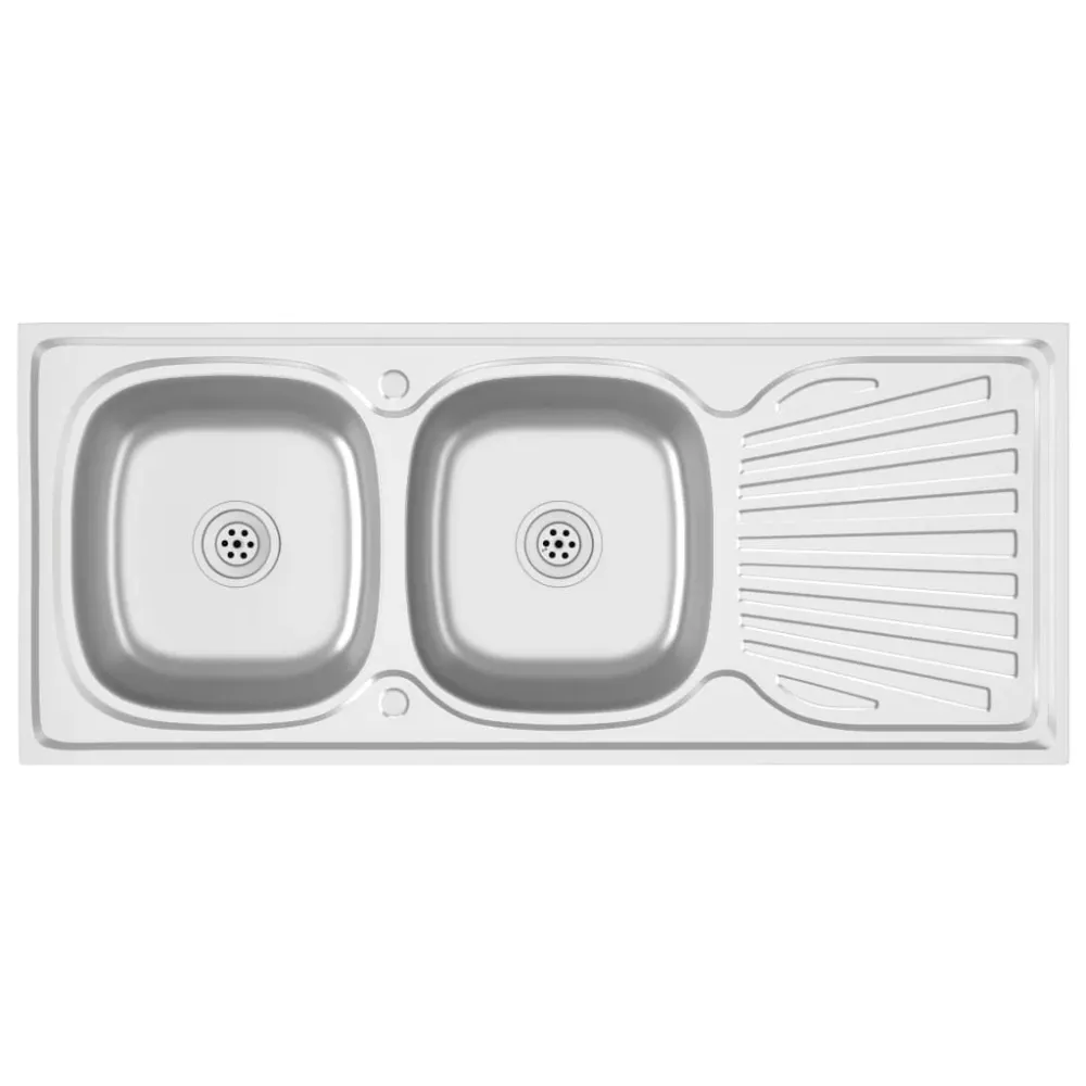 Evier de cuisine à duo lavabo évier encastré lavabo de cuisine lavabo encastré maison intérieur argenté 120 cm acier inoxy...