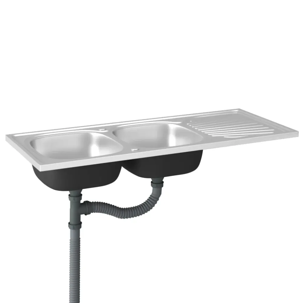 Evier de cuisine à duo lavabo évier encastré lavabo de cuisine lavabo encastré maison intérieur argenté 120 cm acier inoxy...