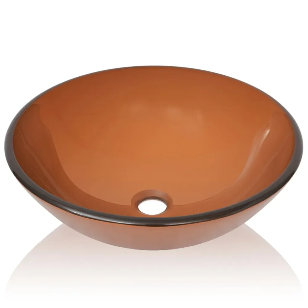 Lavabo verre trempé marron lavabo vasque evier à poser salle de bain 42 cm marron 02_0002522