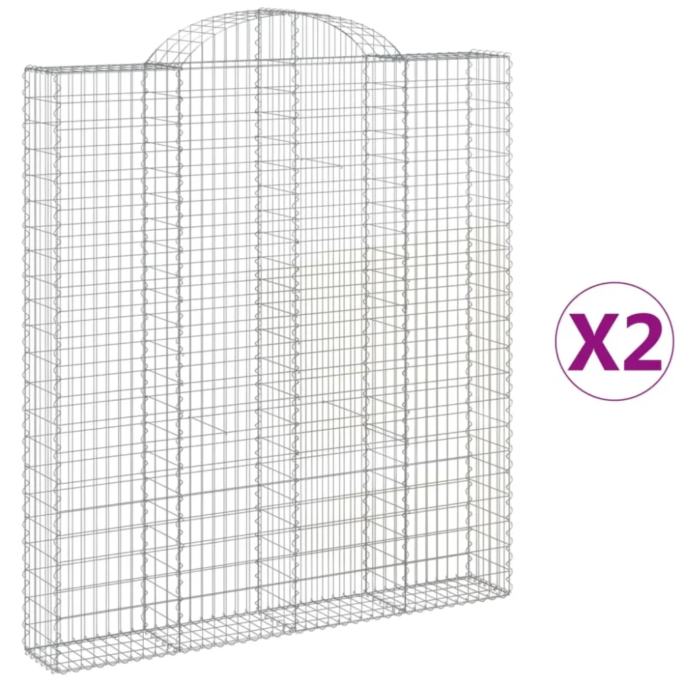 Lot de 2 paniers à gabions clôture cage mur de soutènement arqués 200 x 30 x 220/240 cm fer galvanisé Argent 02_0041337