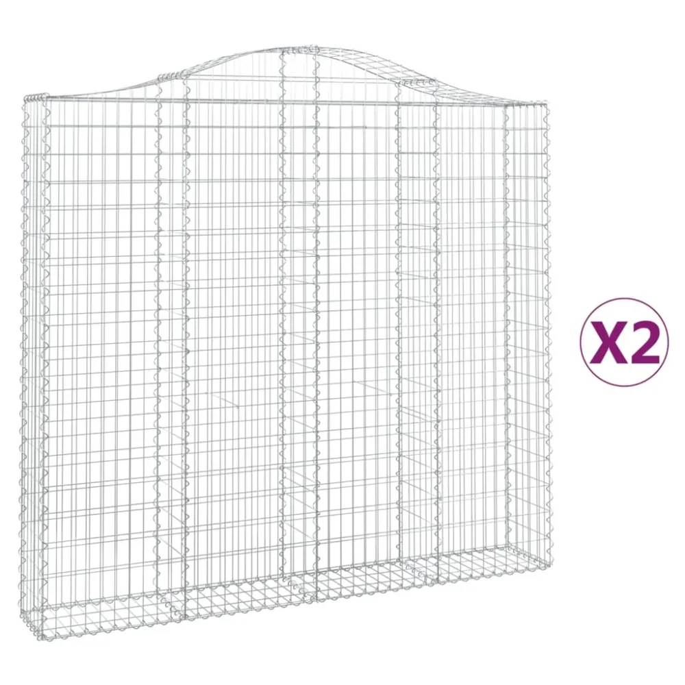 Lot de 2 paniers à gabions clôture cage mur de soutènement arqués 200 x 30 x 180/200 cm fer galvanisé Argent 02_0041333