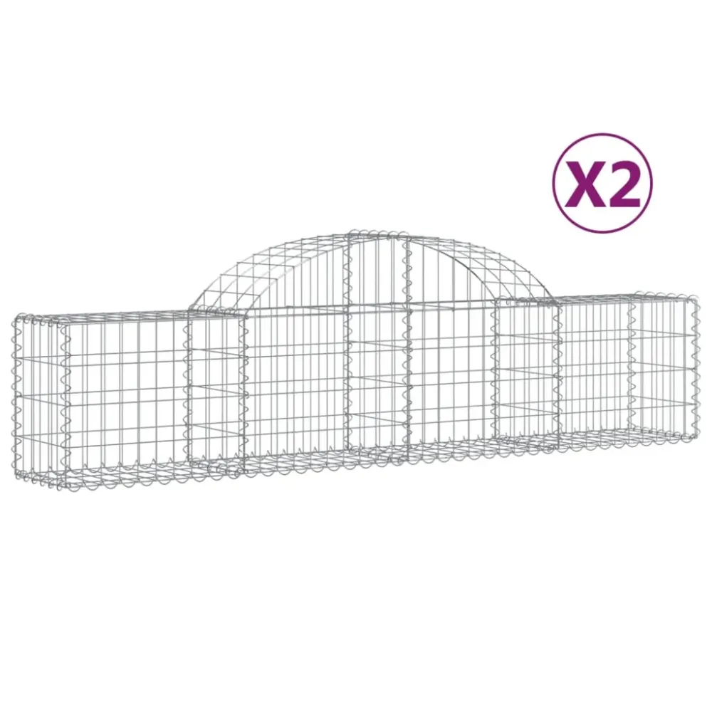 Lot de 2 paniers à gabions clôture cage mur de soutènement arqués 200 x 30 x 40/60 cm fer galvanisé Argent 02_0041339