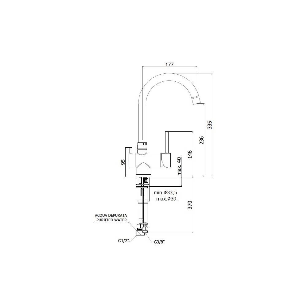 Mitigeur de cuisine série Stick modèle SK190CR à 3 voies chromé Paffoni