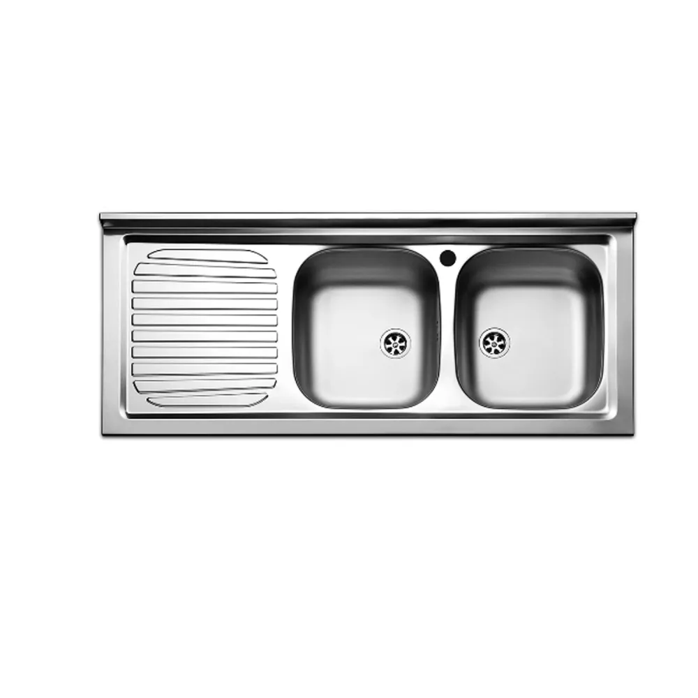 Évier de cuisine en acier inoxydable avec 2 cuves et égouttoir à gauche 120x50 cm