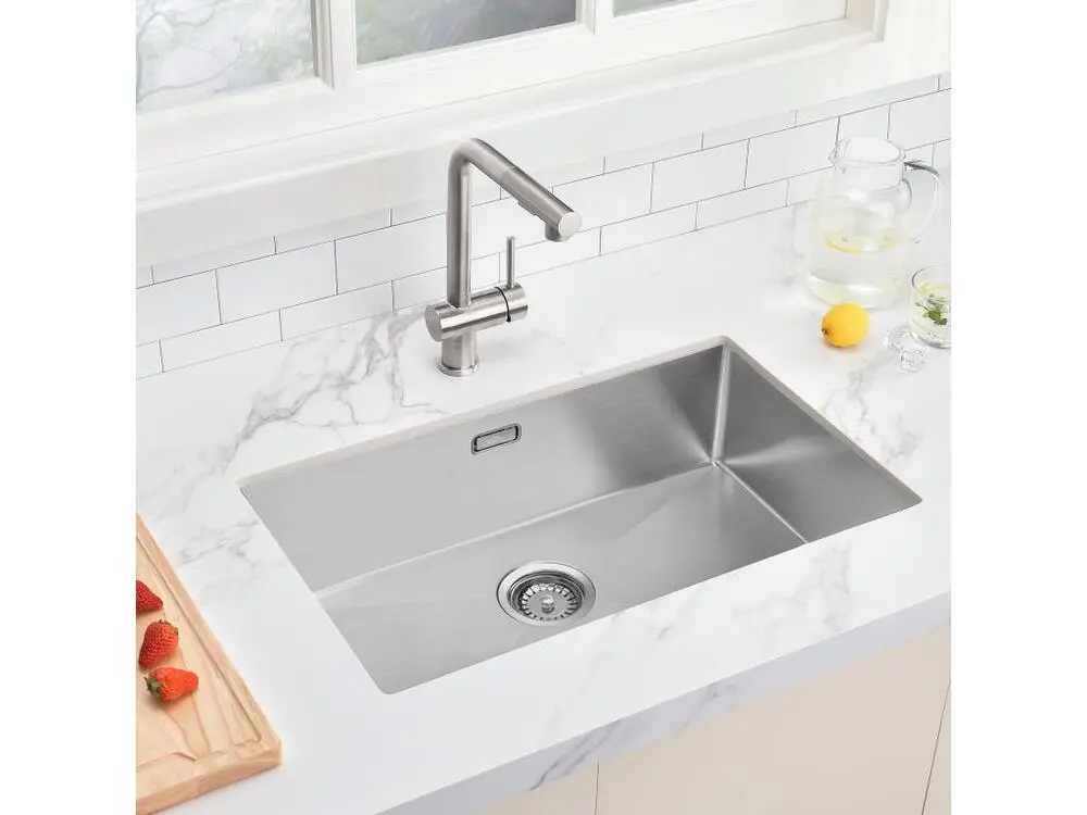 Évier Cuisine 1 Bac 70*44*19CM,à Encastrer/Fleur/Sous-Plan,avec Siphon/Trop-Plein,Brossé+Robinet Cuisine Noir,Extractible...