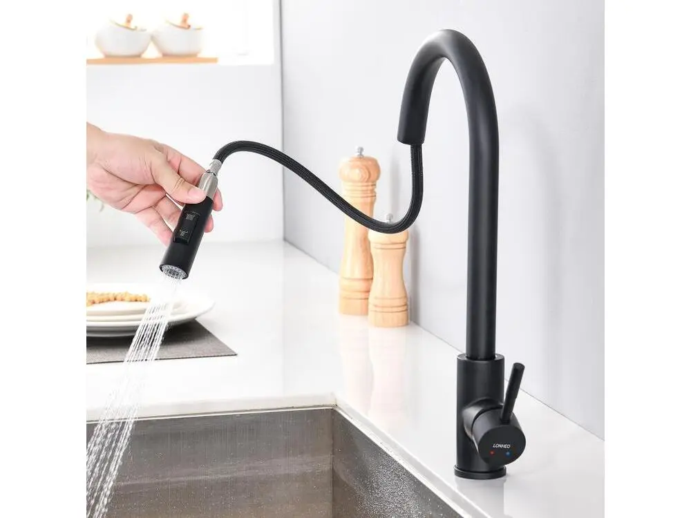 Évier Cuisine 1 Bac 70*44*19CM,à Encastrer/Fleur/Sous-Plan,avec Siphon/Trop-Plein,Brossé+Robinet Cuisine Noir,Extractible...