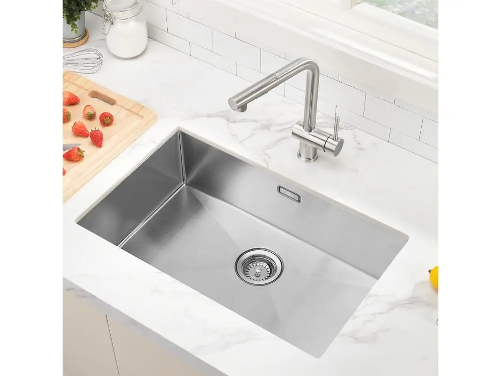 Évier Cuisine 1 Bac 74*44*20CM,avec Siphon et Trop-Plein+Robinet Cuisine à Ressort avec Douchette Extensible,2 Mode de sor...
