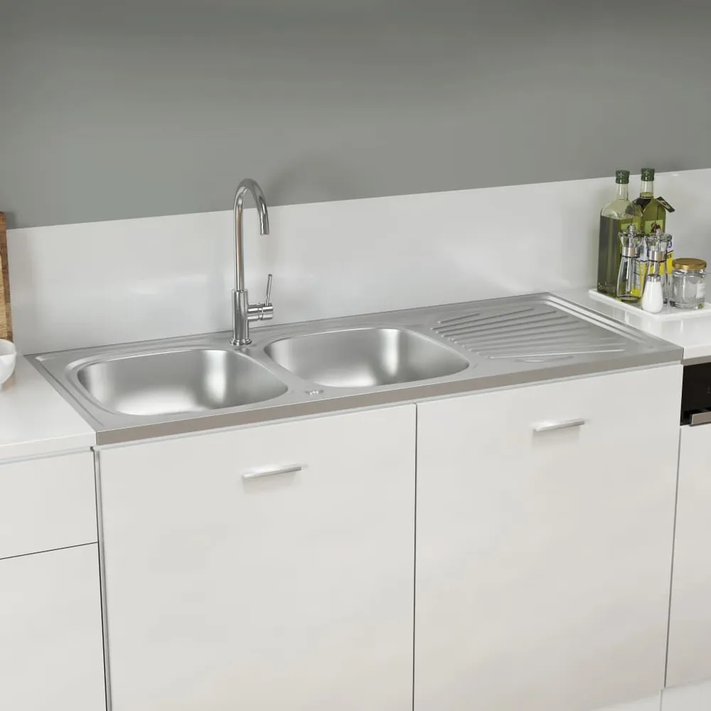 Évier de cuisine à deux fois évier argenté 1200x500x155 mm inox