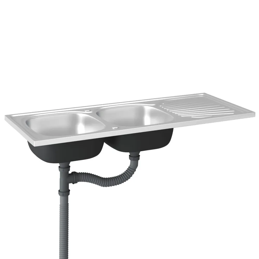 Évier de cuisine à deux fois évier argenté 1200x500x155 mm inox