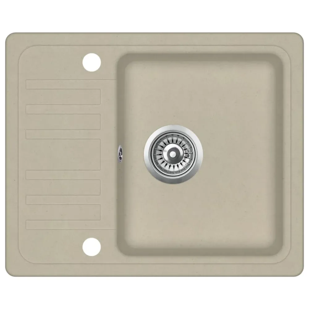 Évier de cuisine seul lavabo 57,5 x 46 cm granit écru 02_0002345