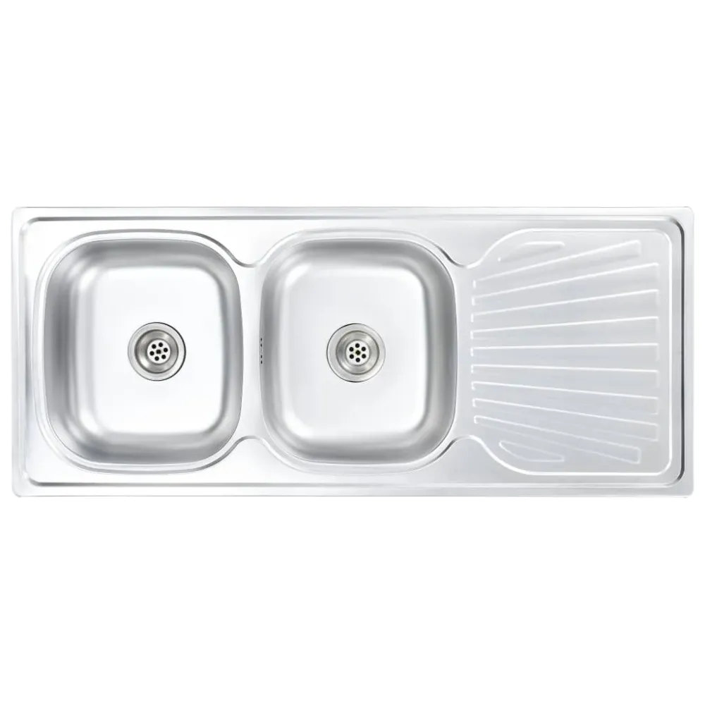 Évier double de cuisine avec crépine et piège 120 x 50 cm acier inoxydable 02_0002360